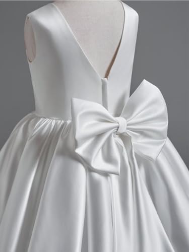 Satin Flower Girl Dress Knee Length Short First Communion Dresses for Girls Kids Bow-Knot Princess Birthday Gowns4