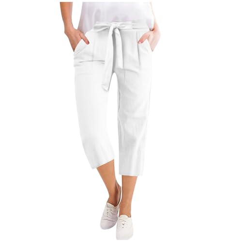Womens White Cotton Linen Pants 2025 High Waisted Wide Leg