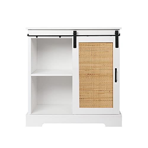 Anmytek Rattan Cabinet, Sideboard With Sliding Barn Door Farmhouse Coffee Bar Cabinet White Sideboard Buffet Storage Cabinet For Living Room Kitchen Dining Room H0064 #TOP6