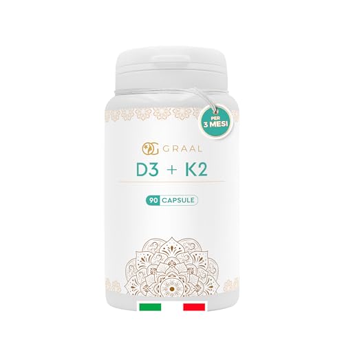 Graal Vitamina D3 K2 - Supporto Sistema Immunitario - 2000 UI D3 + K2 MK7 per Denti e Salute Cardiovascolare - 90 CapsuleVegetali