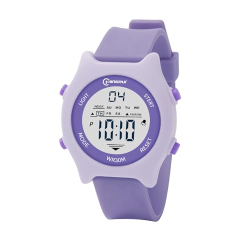 Mamiddle Relógio infantil criança 30 m resistente à água relógio digital com alarme, cronómetro, calendário e retroiluminação para crianças dos 3 aos 15 anos, Roxo, Correia