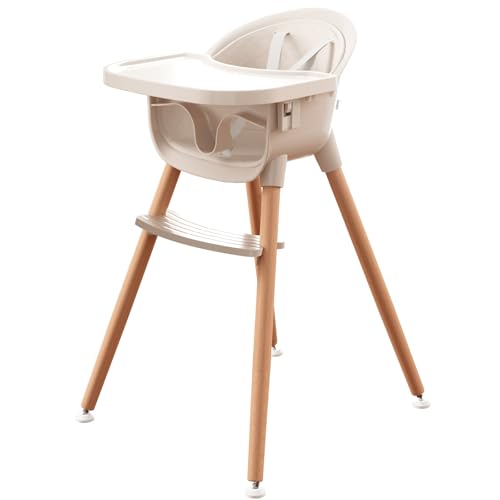 Image of Fodoss 3-in-1 Wooden High Chair for Babies and Toddlers,Convertible Easy Clean Infant Highchair,Silla Modern Design para Comer De Bebe