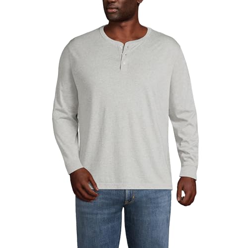 Lands' End Mens Long Sleeve Super-T Henley Gray Heather Regular Medium
