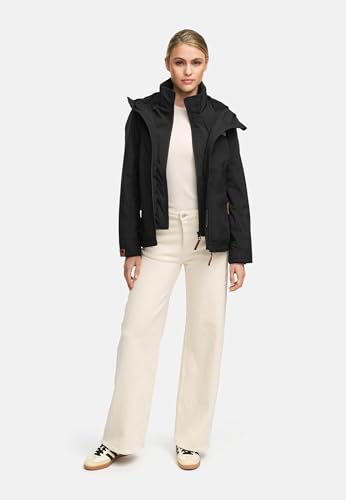 MARIKOO leicht gefütterte Damen Übergangsjacke kurze Sommerjacke mit kuscheligem Fleece-Innenfutter und großer Kapuze Erdbeere Black2 Gr. S