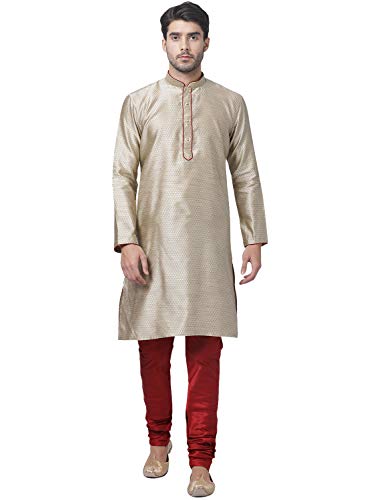 Image of VASTRAMAY Men's Beige Cotton Silk Blend Kurta and Pyjama Set VASMK047BGnPMA 40