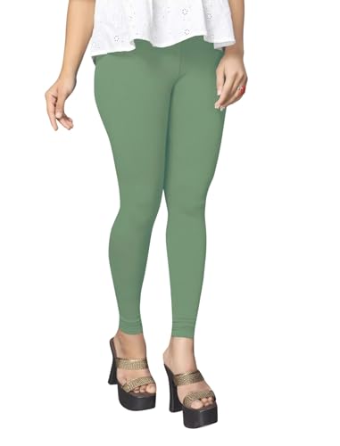 Image of Women's Cotton Skinny Leggings with Ankle Length Solid Pattern Mid Rise and Elastic Closure | Cotton Skinny Leggings for Womens