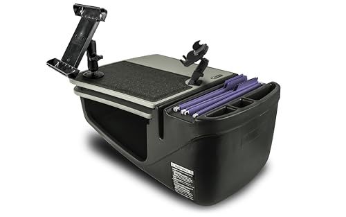 Image of AutoExec AE-GMCD-PM-TAB-GT GripMaster Car Desk for Your Vehicle Workstation and Mobile Office, Grey with Phone Mount and Tablet Mount | Vehicle Workstation, Mobile Office, Phone Mount, Tablet Mount