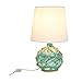 Elegant Designs LT1050-AQU Buoy Rope Nautical Netted Coastal Ocean Sea Glass Table Lamp with White Fabric Shade, Aqua
