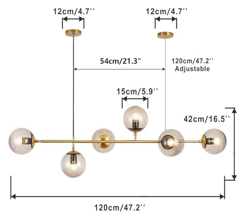 Lampe Spoutnik réglable dorée avec 6 globes en verre pour salle à manger - 3