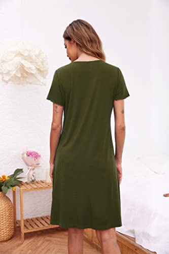 Image of Ekouaer Women's Nightshirt Short Sleeve Button Down Nightgown V-Neck Sleepwear Pajama Dress