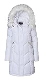 Sportoli Women Quilted Long Winter Coat Fur Trim Plush Lined Hood Puffer Jackets - White (3X)