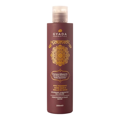 GYADA COSMETICS, Hyalurvedic Shampoo Dark Hair, Effetto Protettivo e Illuminante su Nuances Castane e Scure, a Base di Acido Ialuronico ed Erbe Ayurvediche Tintorie, 200 ml