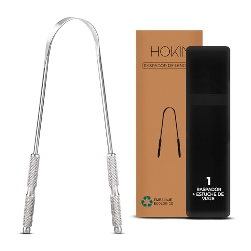 limpiador de lengua HOKIN para adultos, Raspador lengua de acero sin manchas, Tratamiento mal aliento, Tongue Scraper Cleaner 100% metálico, Cepillador de lengua para hombres y mujeres (1 piezas)