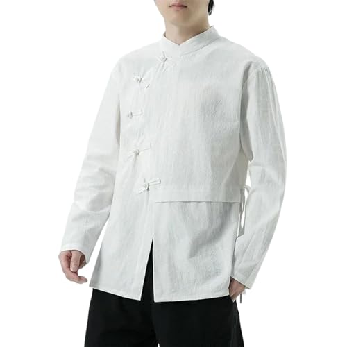 Chemise chinoise à manches longues pour homme en coton bicolore noir et blanc