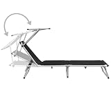 KMUNGDWG Foldable Patio Sun Lounger with Adjustable Roof and Backrest, Aluminum Frame and Textilene, Black