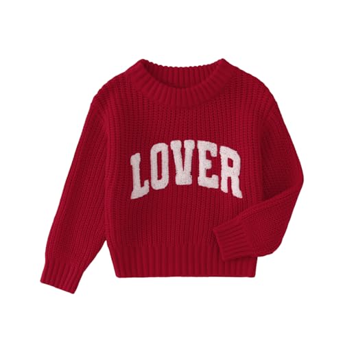 CM C&M WODRO Toddler Valentines Outfit Boy Girl Lover Embroidered Knit Sweater Kid Warm Crewneck Top Pullover Sweatshirt (Red, 6Y)