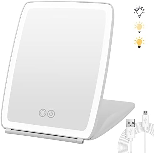 Canyfne Travel Makeup Mirror with 80 LED Lights, Portable Lighted Makeup Mirror with Touch Screen 3 Colors Dimmable, USB Rechargeable Lighted Vanity Mirror, Compact Foldable Travel Mirror for Makeup