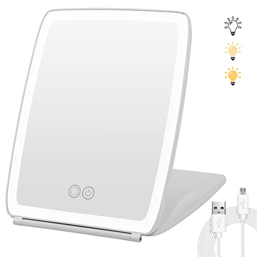 Canyfne Travel Makeup Mirror With 80 Led Lights, Portable Lighted Makeup Mirror With Touch Screen 3 Colors Dimmable, Usb Rechargeable Lighted Vanity Mirror, Compact Foldable Travel Mirror For Makeup #TOP18