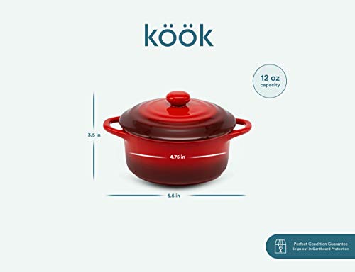 Kook Ceramic Mini Cocotte Set, Small Casserole Dishes With Lids And Handles, Individual Baking Ramekins, Oven, Microwave & Dishwasher Safe, Stoneware, 12 Oz, Set Of 4 #TOP3