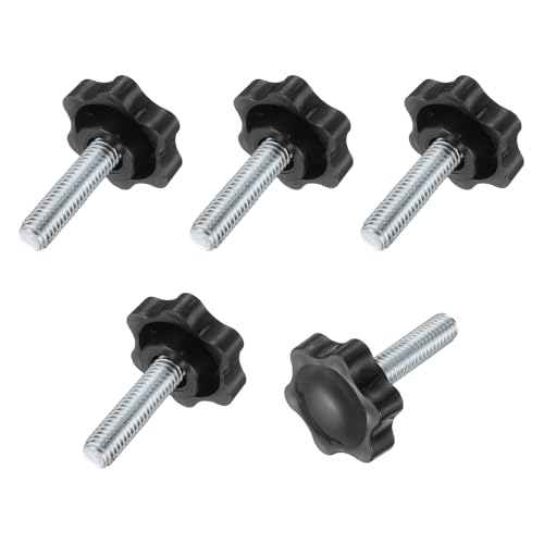 uxcell 5Pcs 3/8"-16 Star Knobs, 1.4" Threaded Stud Plastic Male Clamping Knob Screw Hand Tightening Replacement Knob for Industrial Furniture Tools Jigs Clamps, Black