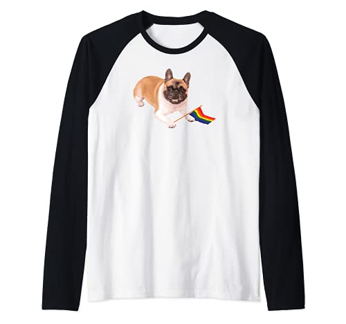 Pride LGBT Dog Doggy Gay Lesbian Bisexual Trans Rainbow Flag Raglan Baseball Tee, Black