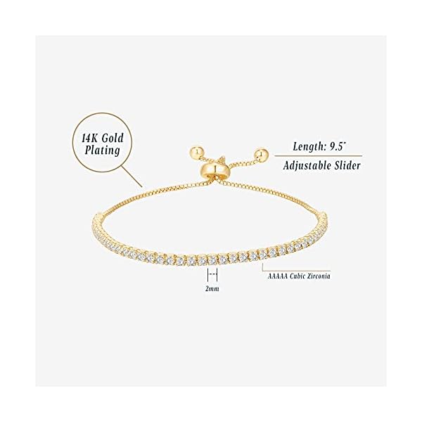 PAVOI-14K-Gold-Plated-Cubic-Zirconia-Classic-Tennis-Bracelet-for-Women-Adjustable-Slider PAVOI 14K Gold Plated Cubic Zirconia Classic Tennis Bracelet for Women in Yellow Gold