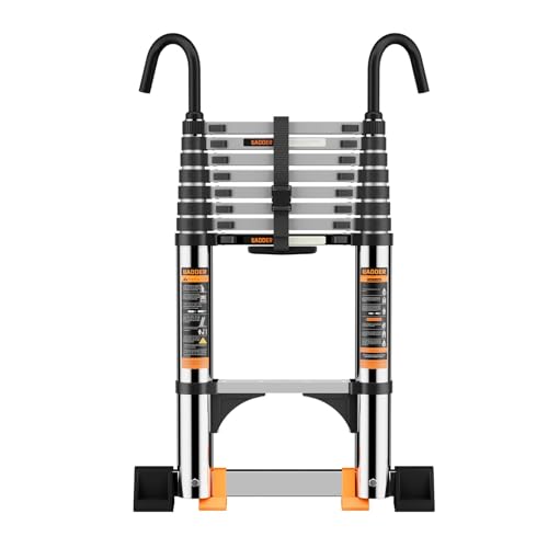 Telescoping Ladder with Stable Hook and stabilizer barand Extension Ladder Heavy Duty 330lbs Max Capacity Multi-Purpose Collapsible Ladder for RV or Outdoor Work(14.5FT/4.4M)