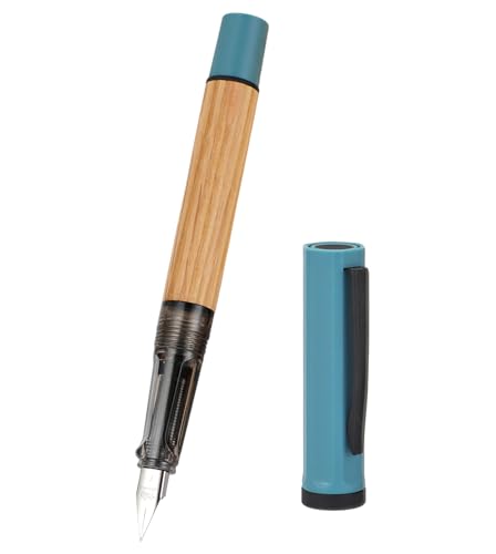 Jinhao 58, Penna stilografica in legno con clip nera, pennino fine con convertitore di inchiostro ricaricabile, strumento di scrittura liscia (pennino fine, blu Morandi)