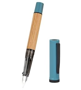 Jinhao 58 Natural Oak Wood Fountain Pen, Fine Nib Writing Pen (Blue)