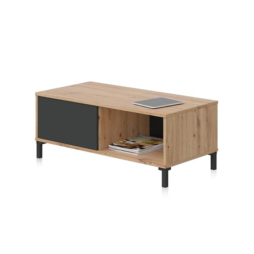Habitdesign Mesa de Centro con 2 Huecos, Mesa Auxiliar, Modelo Brooklyn, Acabado en Roble Nodi y Gris Antracita, Medidas: 100 cm (Largo) x 50 cm (Ancho) x 40 cm (Alto), Pequeña, 0Z1641W