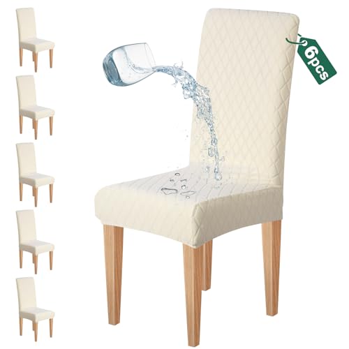 Dioxide Waterproof Chair Covers for Dining Chairs, Stretch Dining Chair Covers Set of 6, Parson Chair Slipcovers, Washable Kitchen Chairs Seat Covers Protectors for Home Restaurant Banquet - Beige