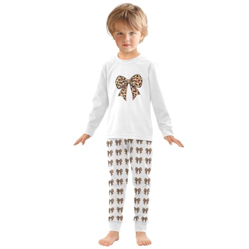 Cartoon Pajamas Set Leopard Print Bow Brown Long Sleeve PJs Cotton Jammies Sleepwear Top and Pants3