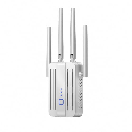 Image of Dual Band 1200Mbps WiFi Range Extender | 5GHz Signal Booster with 4 Antennas | Covers Large Homes | Supports 20 Devices (White, Single Band)