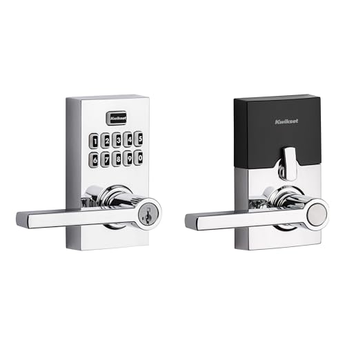 Kwikset SmartCode 917 Keypad Keyless Entry Contemporary Residential Electronic Lever Lock Deadbolt Alternative with Halifax Door Lever and SmartKey Security, Polished Chrome
