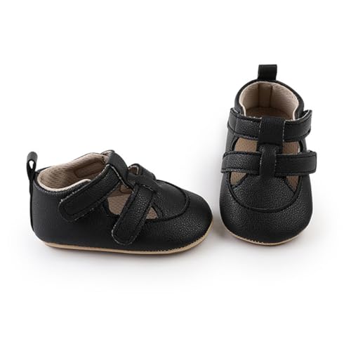 Image of HsdsBebe Baby Boys Girls Pu Leather Hard Bottom Walking Sneakers Toddler Rubber Sole First Walkers Infant Cartoon Slippers Crib Shoes