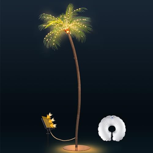 Solar-Powered Artificial Palm Tree 6.2FT with 200 LEDs, Artificial Tree