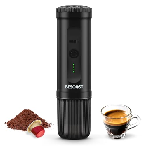 BESCOST 2-in-1 Travel Coffee Maker - 20-Bar Espresso Machine with 9600mAh Battery for NS Pods & Ground Coffee - Perfect for Outdoor, Car & Office