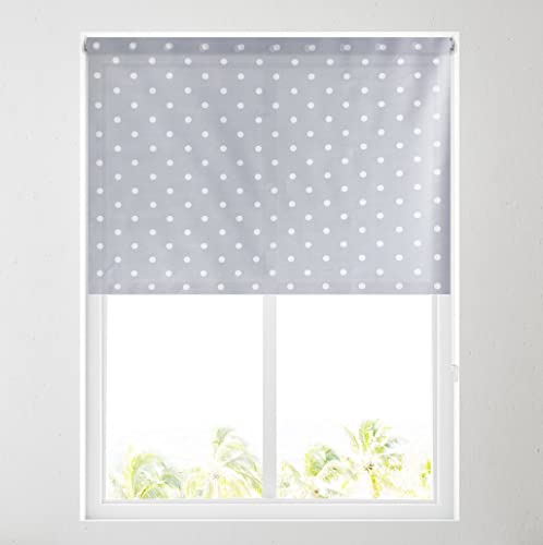 Daylight Pattern Roller Blinds for Windows, Custom Cut to Size - Dimout Fabric Durable Fittings Easy Fit - Roller Blind Patterned (Grey Dot 122cm)