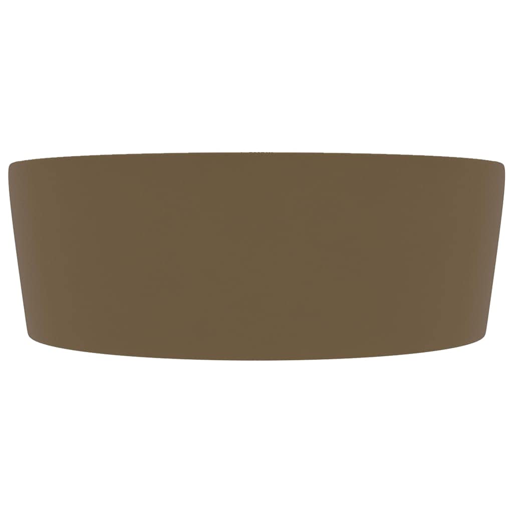 Lavabo redondo de cerámica mate crema 36 x 13 cm lavabo con rebosadero y orificio para grifo diseño elegante para cuarto de baño, invitados, aseo, cocina y garaje