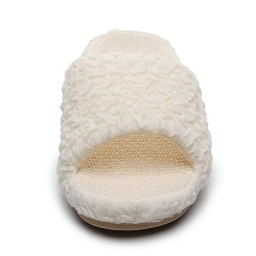 FAYUEKEY Slippers for Women Linen Memory Foam House Bedroom Cozy Indoor Outdoor Slipper Slides2