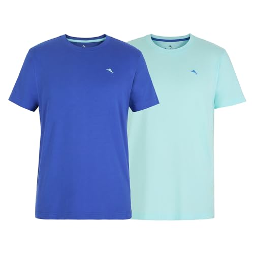 Tommy Bahama - Mens Essential 2 Pack T Shirts Short Sleeve Crew Neck Stretch Jersey Top for Sleep or Lounge (Blue & Aqua Large)