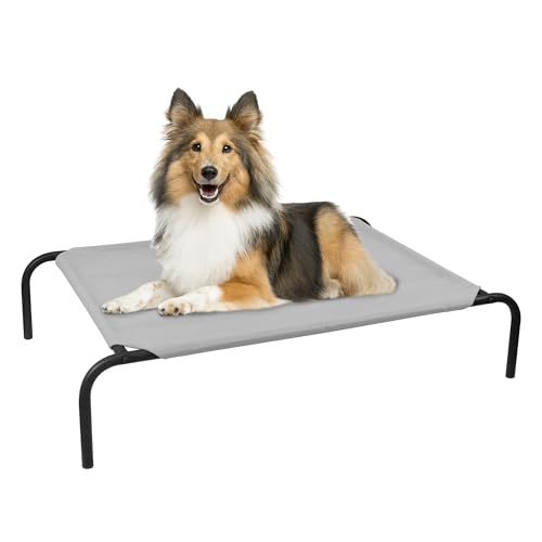 Image of Heavy Duty Steel-Framed Portable Elevated Pet Bed, Elevated Cooling Pet Cot, 43.5 inch L x 25.5 inch W x 7.8 inch H(M, Grey)
