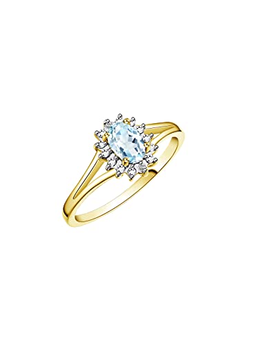Image of Rylos Halo Ring: Diamond Birthstone with 6X4MM Oval Gemstone - Women's Jewelry in Yellow Gold Plated Silver - Stunning Diamond Ring Sizes 5-10