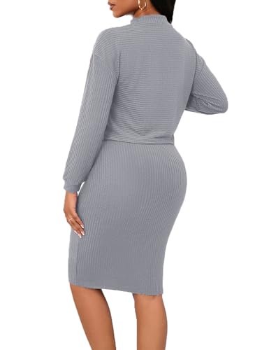 Women's Fall 2 Piece Sweater Set Rib Knit Long Sleeve Bodycon Midi Skirt Casual Winter Outfits2