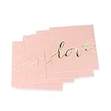 Dulousia Pink Luncheon Paper Napkins Stamped with Sparkle Gold LOVE Letters - Folded 6.5 x 6.5 inch/