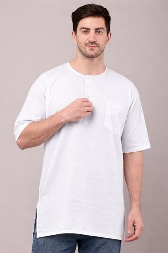 Image of Men's Ethnic Short Kurta | 100% Cotton | Half Sleeve | Comfortable Daily & Sleep Wear | Light Weight