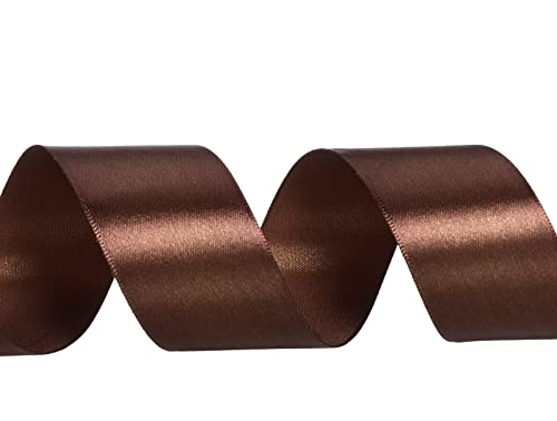 Image of ATRBB 25 Yards 1-1 /2 inch Brown Satin Ribbon for Gift Wrapping | Wedding, Bows, Colorfast Polyester Fabric Thick Ribbon for Bouquets Party Decor Crafts Handmade Flower DIY