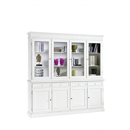 Mar.c.a. Design - Vitrine de salon élégante en bois de peuplier, cristal blanc mat avec dessus et base - Meuble séjour à 4 portes, Arte Povera fabriqué en Italie - Dimensions 205 x 42 x 205 h Cover