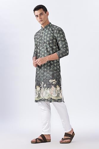 Image of BE ACTIVE Men's Cotton | Regular Fit Casual Mandarin Collar | Long Length Full Sleeves | Embroidered Indian Kurta
