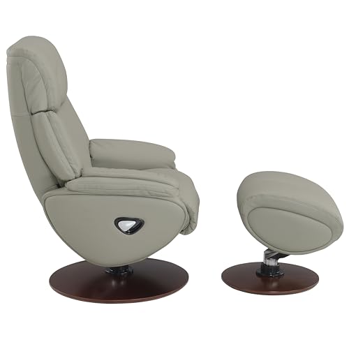 Sillón tapizado de cuero gris con otomán marrón miniatura 5